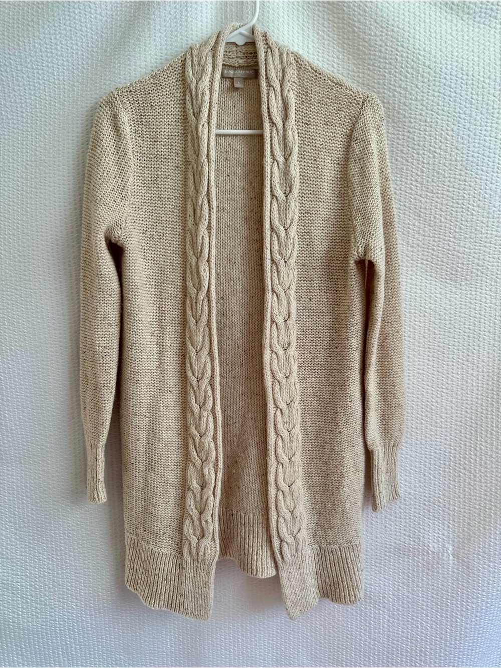 BANANA REPUBLIC Beige Cable Knit Long Open Front Wool Blend Cardigan Size Small